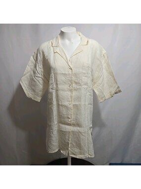 Guy Rover FLAW 100% Linen Loop Camp Collar Button Shirt Size 11 Eur 42 Ivory